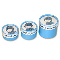 blue toothbox curl & name tag set