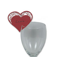 Burgundy heart glass place card pack of 10