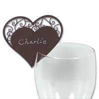 Chocolate heart glass place card pk 10
