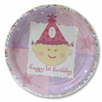 First birthday girl plates pk of 8