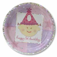 First birthday girl plates pk of 8