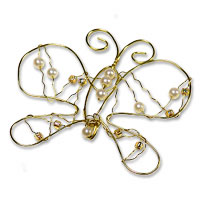 Confetti Gold wire butterfly with pearl beads pk of 6