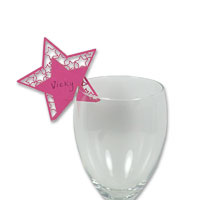 Confetti Hot pink star glass place card pk of 10