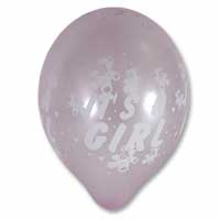 Confetti Pink it` a girl- clear balloon pk of 6