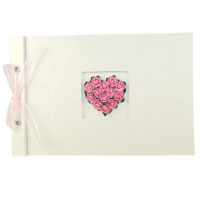 Confetti pink rosebud heart guest book