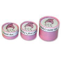 Confetti pink toothbox curl & name tag set