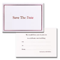 Confetti save the date cards with lilac trim