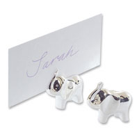 Silver elephant place card holder set
