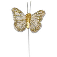 small ivory/gold glitter butterfly pack of 24