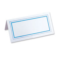white blue foil border place card