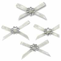 White diamante satin bow pk of 10