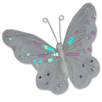 Confetti White large sheer sequin glitter butterfly pk of 6