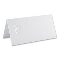 white/silver foil heart icon place cards