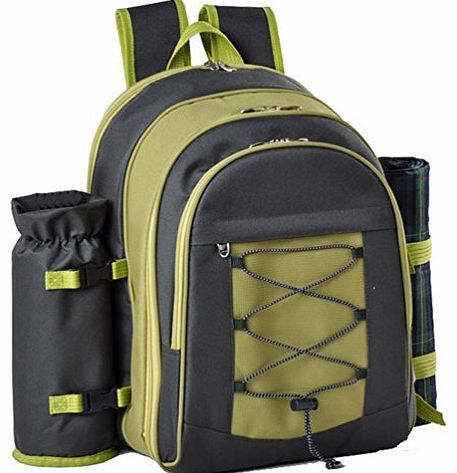 Picnic Backpack Hamper Green Inc Plates, Cutlery