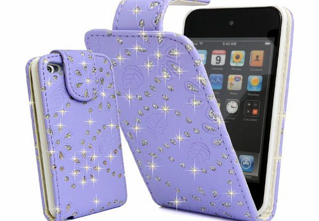 Connect Zone TM PURPLE GLITTER DIAMOND PU LEATHER CASE COVER POUCH FOR APPLE iPOD TOUCH 4 4G 4th GENERATION BY MOBILE_MANIA