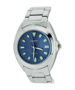 Gents Blue Dial Silver Coloured Bracelet Watch