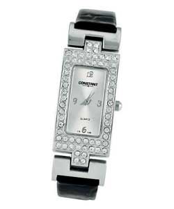constant Ladies Stone Set Case Black Strap Watch