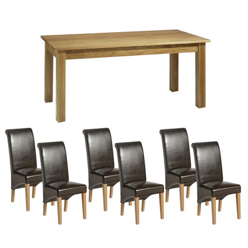 Contemporary Oak Dining Set (180cm   6 Leather