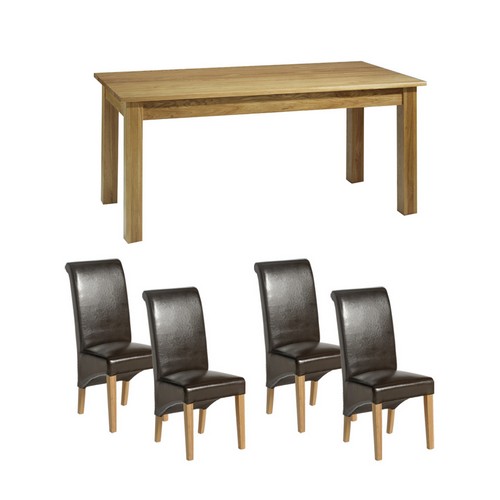 Contemporary  Oak Range Contemporary Oak Dining Set (180cm   4 Leather