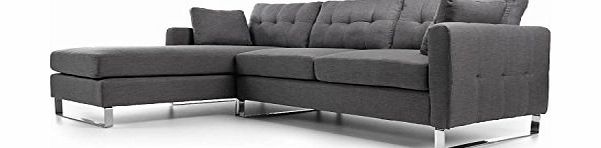 Contemporary Sofa Company Ares Corner Sofa Left Hand - 3 Seater Sofa - Retro Look Sofa - Fabric Sofa - Thin Arms, Chrome Feet