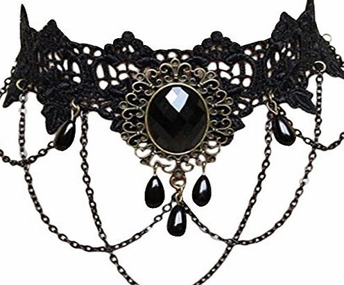 Contever Gothic Vintage Classic Necklace Black Jewel Lace Choker Party ,Length: 30cm - 35cm