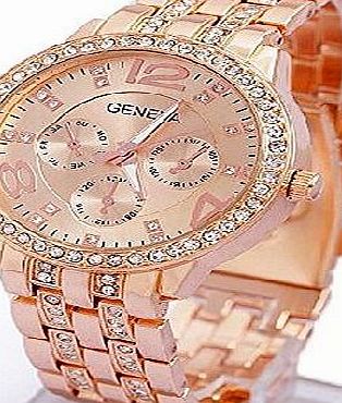 Continu High quality Fashion Women Lady Unisex Geneva Bling Stainless Steel Quartz Crystal Wrist Watch-gold