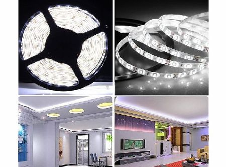 Continu Waterproof White Ribbon 5 Meter DC daylight LED flexible light Stripe / LED-band Bulbs 3528 SMD 60 LEDs per meter   AC adapter   12V 2A power supply for Kitchens, Home Led Lighting, Bars, Rest