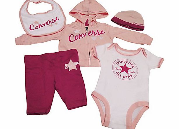 Converse Baby-Girls 5 PC Boxed Clothing Gift Set, Pink (Eglantine), 0-3 Months