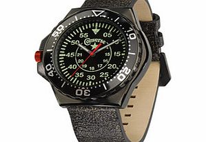 Converse Black distressed leather strap watch
