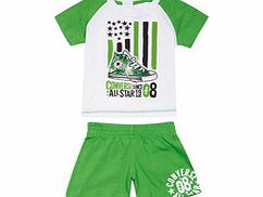 Converse Boys 3-9mth green cotton shorts set