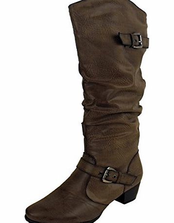 Cookies and Cream Womens Faux Leather Knee High Designer Boots Ladies Cuban Heel Boot Size UK 7