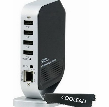 COOLEAD 4 Port Networking USB 2.0 Print Server M4B Printer Share 4 USB HUB Devices 100Mbps   Microfiber cloth