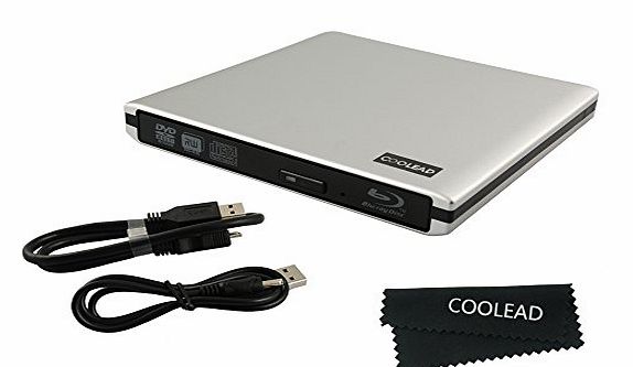 COOLEAD External USB 3.0 Aluminum Blu-Ray Combo DVD-RW Writer Burner Optical Drive - Silver