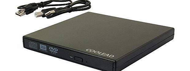COOLEAD Slimline USB External CD DVD Player and Writer. Drive Reads and Writes Both CD amp; DVD Media. Slim and Portable Design for Laptops, Netbooks and Desktop PCs.