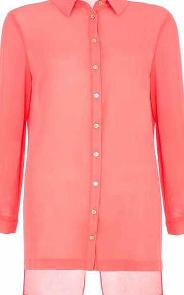 Coral Chiffon Split Back Long Blouse