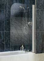 Frameless Bath Screen - White Frame - Striped Glass