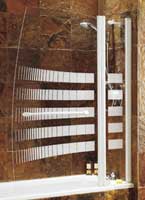 Frameless Sail Bath Screen with Fixed Panel - White Frame - Striped Glass