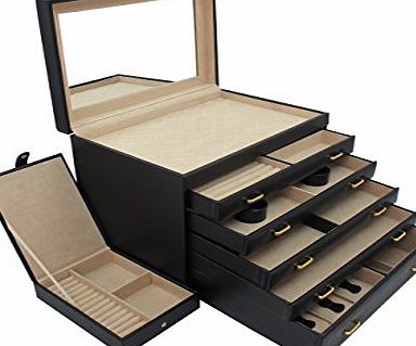 Cordays Extra Large Complete Jewellery Dresser Box ``Premium Quality`` Storage Case - Finely Hand Crafted in PU Leather with 5 Drawers, Traveller by Cordays CDL-10026P