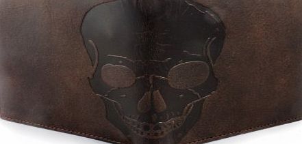 Corder London Unique Skull Embossed distressed Leather Bifold Gothic Slim Wallet - Dark Brown - Tan Brown - Dark Green (Dark Brown)