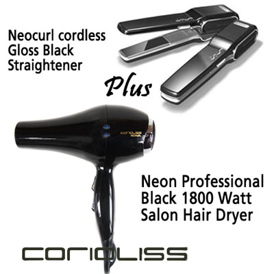Black Neocurl Cordless Straightener + Black Neon
