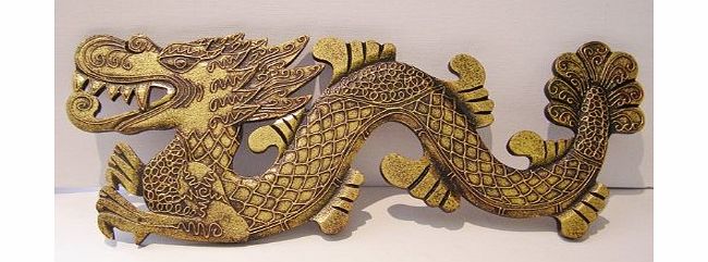 Cornwall Art Prints Chinese Gold Dragon, Wooden Wall Hanging, Fair Trade 40cm