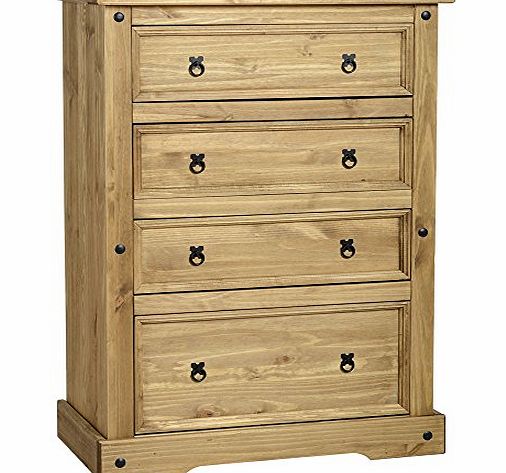 Chest of Drawers Corona Solid Pine Mexican Style Wax Finish 4 Drawer