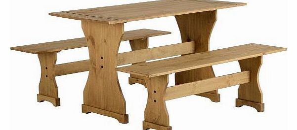 Corona MEXICAN DISTRESSED WAXED PINE DINETTE SET - TABLE AND TWO BENCHES