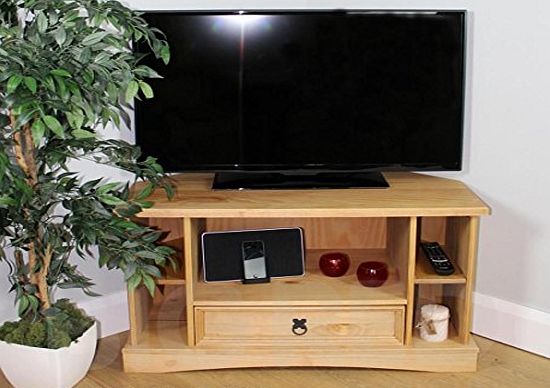 Corona TV Stand Corner Cabinet Solid Mexican Pine 1 Drawer Corona Open Storage