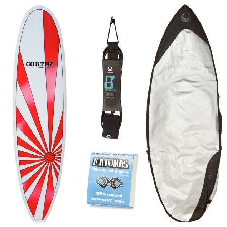 Cortez Red Kamikaze Fun Surfboard Package - 7ft 2