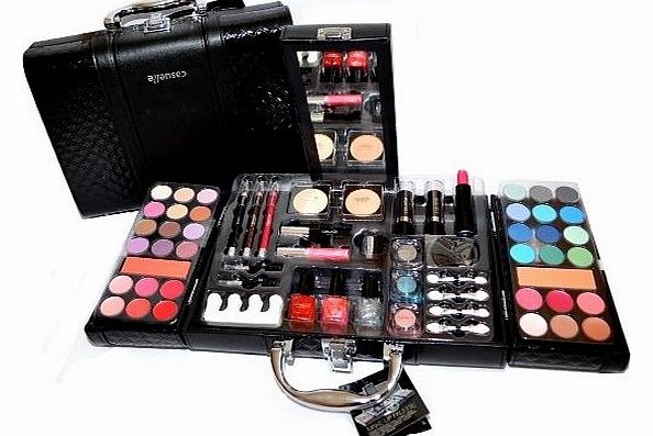 Cosmelux Exclusive Cosmetic Make-Up Bag Faux Leather Beauty Case 63-Piece (e797)