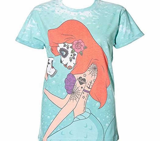 Cosmic Sugar Skull Mermaid T Shirt (Blue) - Medium