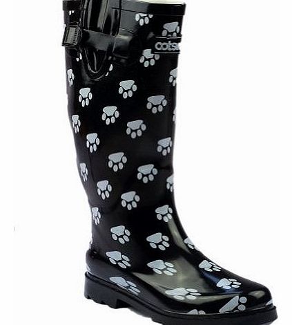 Cotswold Collection Dog Paw Welly / Womens Boots (6 UK) (Black)