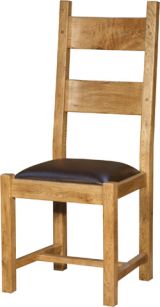 Oak Leather Seat Chairs - Pair