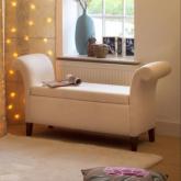 cotswold Storage Window Seat - Harlequin Linen Cherry - White leg stain